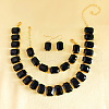 Alloy & Glass Rectangle Link Chain Necklaces & Bracelet & Dangle Earrings Sets FS-WGC2D75-04-1