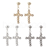 3 Pairs 3 Colors Brass Beaded Cross Dangle Stud Earrings EJEW-JE06479-2