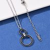 304 Stainless Steel Jet Rhinestone Double Rings Pendant Necklaces NJEW-V001-04P-3