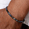 Natural Blue Spot Jasper Cylinder Beads Stretch  Bracelets for Men UU8549-3