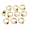 316 Stainless Steel with Natural Mixed Gemstone Cuff Rings RJEW-Z098-01G-11-4