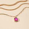 3Pcs Elegant Alloy Fuchsia Rhinestone Rectangle Pendant 3 Layer Necklaces Sets QV2693-1-2