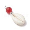 Natural Cowrie Shell & Natural Dyed Malaysia Jade Round Pendants PALLOY-JF03832-02-4