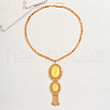 Modern fashion Brass and Iron Flower Textured Oval Tassel Pendant Nnecklaces for Women SB0714-3