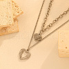 2Pcs 304 Stainless Steel Wing Heart Pendant Double Layer Necklaces for Women NJEW-U044-01P-1