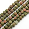 Natural Frosted Unakite Round Bead Strands G-M064-8mm-06-1