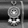 304 Stainless Steel Woven Web/Net with Leaf Pendant Necklaces NJEW-K283-07P-1