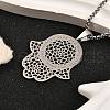 304 Stainless Steel Hollow Religion Hamsa Hand Pendant Necklaces NJEW-M086-01P-4