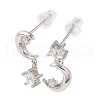 Rhodium Plated Sterling Silver Dangle Stud Earrings EJEW-D106-04P-1