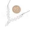ABS Plastic Imitation Pearl Round Beaded V Pendant Brass Chain Necklaces NJEW-JN05299-3