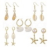 5 Pair 5 Style Natural Shell with Pearl Beaded Drop Earrings EJEW-TA00179-1