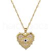 Heart with Eye Pattern 304 Stainless Steel Micro Pave Cubic Zirconia Pendant Necklace & Hoop Earrings Sets FS-WGB58AC-03-3