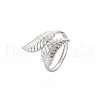 304 Stainless Steel Leaf Open Cuff Ring for Women RJEW-S405-175P-3