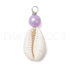Natural Cowrie Shell & Round Acrylic Pendants PALLOY-JF03809-01-3