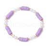 Handmade Polymer Clay Beads with ABS Plastic Imitation Pearl Beads and Brass Spacer Beads and Korean Elastic Crystal Thread Bracelets BJEW-JB11780-03-2