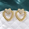 Heart Brass Micro Pave Clear Cubic Zirconia Stud Earrings EJEW-R025-09G-1