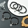 Natural Lava Rock & Silver Obsidian Beaded Stretch Bracelet with Alloy Charms BJEW-JB09453-5