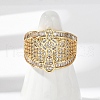 Brass Micro Pave Clear Cubic Zirconia Open Cuff Rings for Women RJEW-A059-04G-4