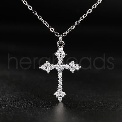 Simple and Elegant Brass Micro Pave Cubic Zirconia Cross Pendant Necklaces for Women JS5117-2-1