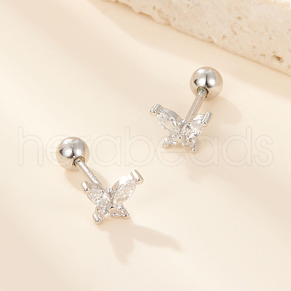 925 Sterling Silver Clear Cubic Zirconia Butterfly Stud Earrings DC8274-6-1