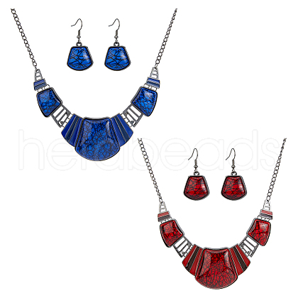 FIBLOOM 2 Set 2 Colors Resin Trapezoid Dangle Earrings with Iron Pins & Pendant Necklace SJEW-FI0001-28-1