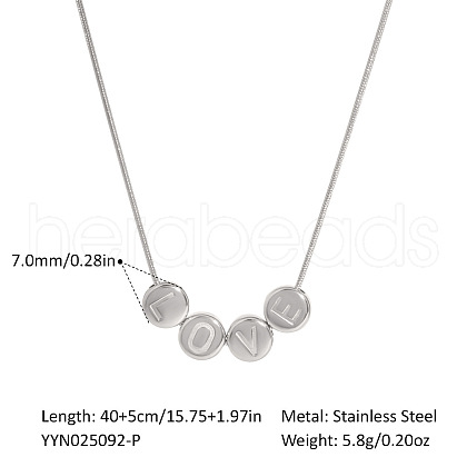 Fashionable Stainless Steel Round Snake Chain Love Flat Round Beaded Pendant Necklaces for Women QM2267-2-1