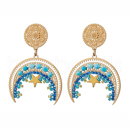 Bohemian Style Glass Seed Bead Dangle Stud Earrings EJEW-MZ00275-1