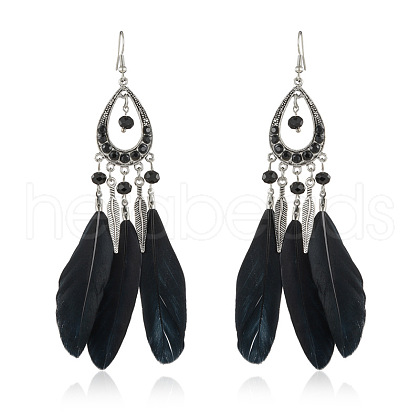 Alloy Rhinestone and Feather Dangle Earrings FS-WGBDF6F-05-1