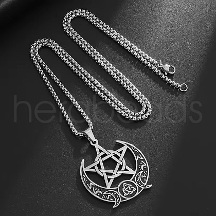 Moon Pentagram Stainless Steel Pendant Necklaces for Women Men FS-WG0AEB1-01-1