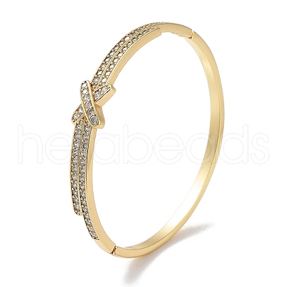 Brass Micro Pave Clear Cubic Zirconia Hinged Bangles for Women BJEW-Z061-22A-1