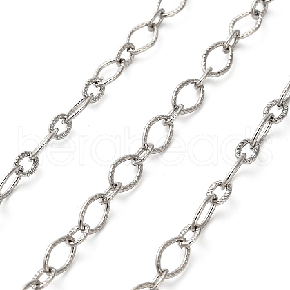 304 Stainless Steel Textured Oval Link Chains CHS-A016-03P-A-1
