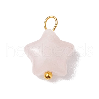 Natural Rose Quartz Star Charms with Brass Loops PALLOY-JF02733-01-1