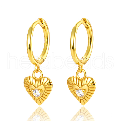 925 Sterling Silver Clear Cubic Zirconia Heart Hoop Earrings MG6658-1-1