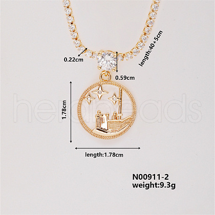 Fashion Brass Rhinestones Flat Round Pendant Necklace for Women AB9344-2-1
