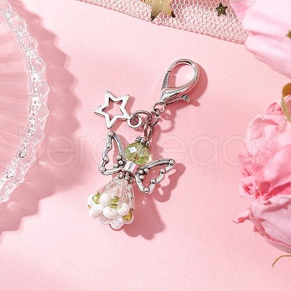 Angel Glass Beaded & Alloy Pendant Decorations HJEW-MZ00192-03-1