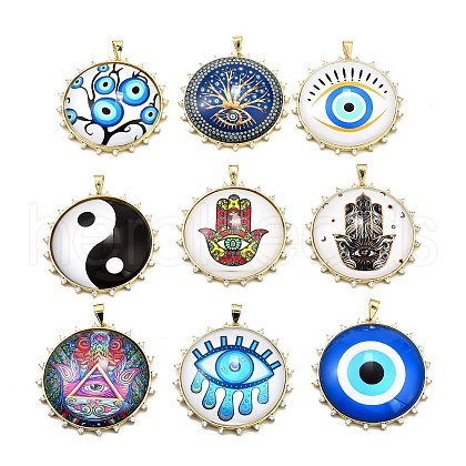 Rack Plating Brass Micro Pave Cubic Zirconia Glue Photographic Paper Pendants KK-D343-02G-1