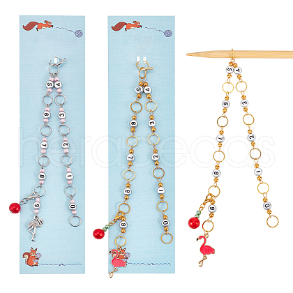 Glass & Acrylic Beaded Knitting Row Counter Chains HJEW-AB00549-1