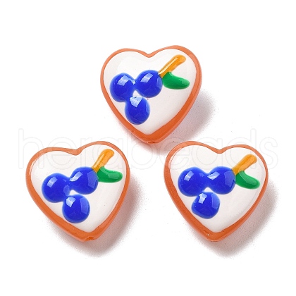 Handmade Lampwork Enamel Beads Heart with Fruit LAMP-V001-06E-1