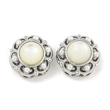 Brass & ABS Imitation Pearl & Shell Flower Multi-Strand Links KK-Q820-35P-1