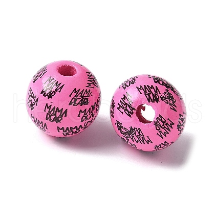 Mother's Day Theme Printed Wood European Beads WOOD-F016-11-1