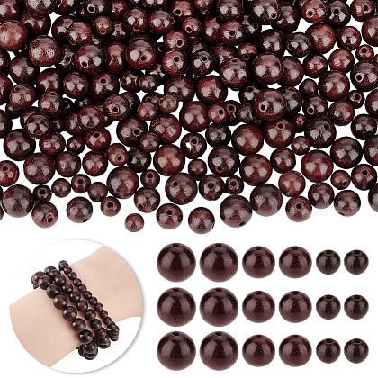 AHADERMAKER 300Pcs 3 Styles Natural Wood Beads Strands WOOD-GA0001-66-1