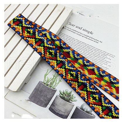 Ethnic Style Embroidery Rhombus Polyester Ribbons PW-WG83240-14-1