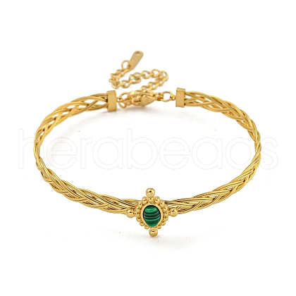 Adjustable Synthetic Malachite Bangles with Chain Extender BJEW-E100-03G-1
