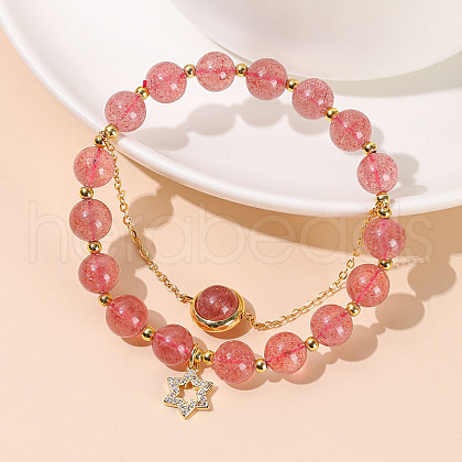 Natural Strawberry Quartz Beads Charm Bracelets WGCCAF7-04-1