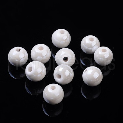 Pearlized Handmade Porcelain Round Beads PORC-S489-10mm-01-1