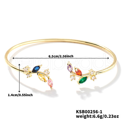 Elegant Brass Cubic Zirconia Leaf Cuff Bangles for Women VL7639-1-1