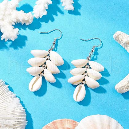 304 Stainless Steel Shell Shape Dangle Earrings EJEW-JE06381-02-1