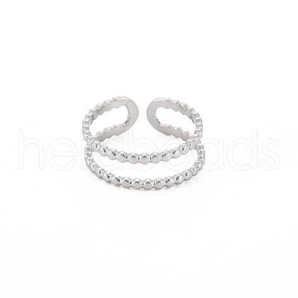 Non-Tarnish 304 Stainless Steel Double Line Open Cuff Ring for Women RJEW-S405-227P-1