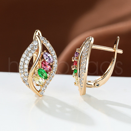 Leaf Brass Micro Pave Cubic Zirconia Hoop Earrings WG08CC9-11-1