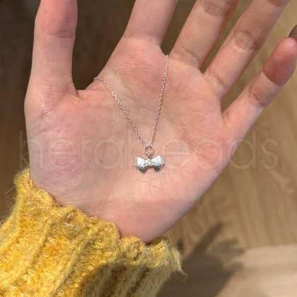 Bowknot 925 Sterling Silver Pendant Necklaces for Women NJEW-F338-04S-1